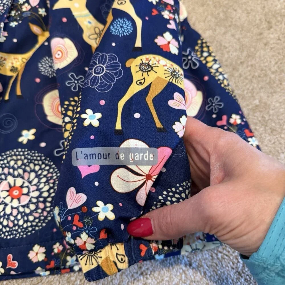 L'Amour de Garde Girls Jacket Size 11 12 Animals Blue Fleece Lined Zipper Casual